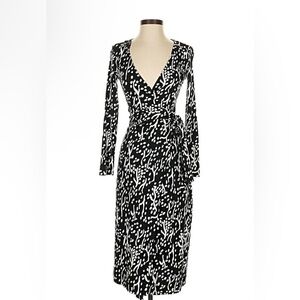 Women’s Cocktail Dress long Sleeve,Plunge,Wrap Silhouette, Animal print, Midi